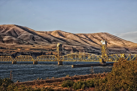 fleuve Columbia, État de Washington, montagnes, pont ferroviaire de, HDR, architecture, arbres
