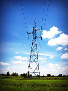 moč, električne energije, vrstica, steber, sončni zahod, mreža, žice