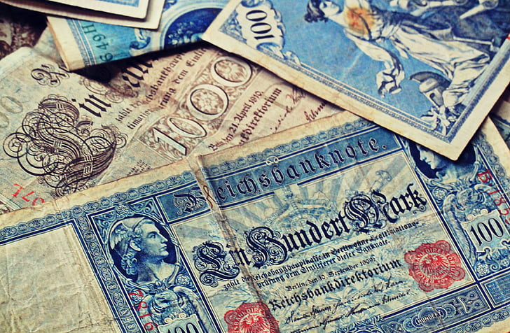 banko pastabos, imperijos banknotas, valiuta, infliacija, Vokietija, ženklas, vekseliai