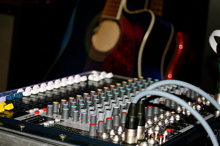 音乐, 混音器, 控制器, 录音室, 声音, 滑块, 吉他