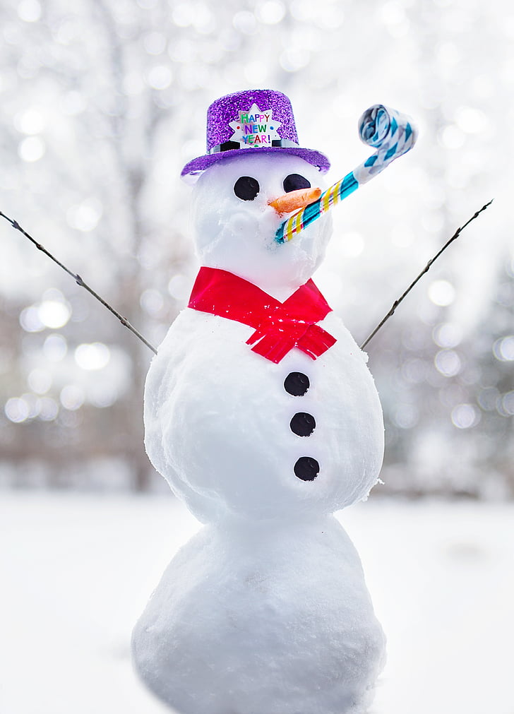 snowman, happy new year, winter, greeting, cold, snow, happy