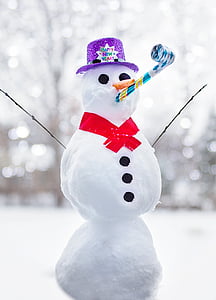 muñeco de nieve, Feliz Año Nuevo, invierno, Saludo, frío, nieve, feliz
