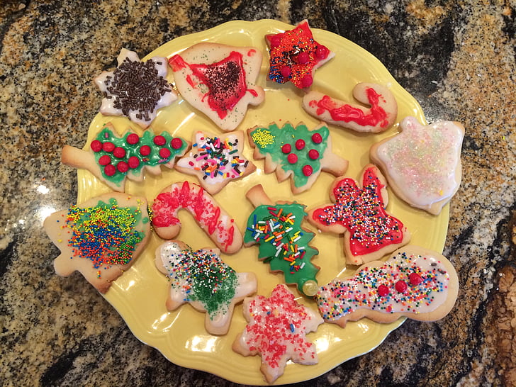 christmas, cookies, plate, kitchen, holiday, food, christmas cookies