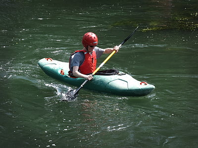 kayak, paddle, kayaked, water sports, river, water surface, from above