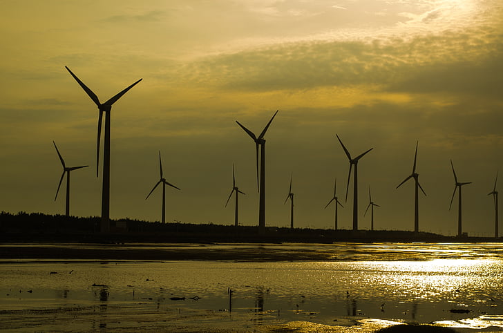 turbina di vento sul tramonto, tramonto, turbine eoliche, energie rinnovabili, turbina, tecnologia verde, energia elettrica