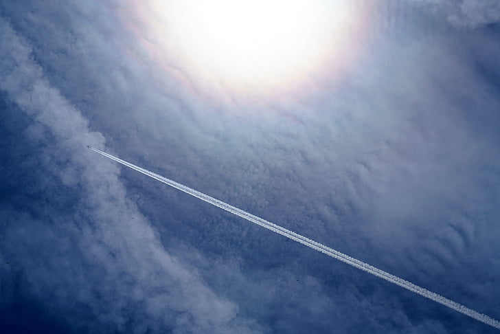 samolot, samolot, samolot, chmury, Contrail, pływające, niebo