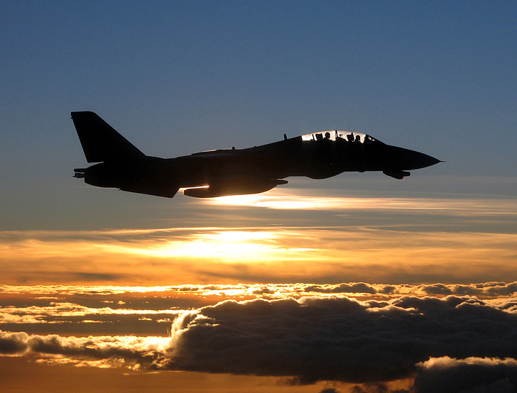 Jet, militaire, silhouet, vliegen, zonsondergang, Fighter, vliegtuig