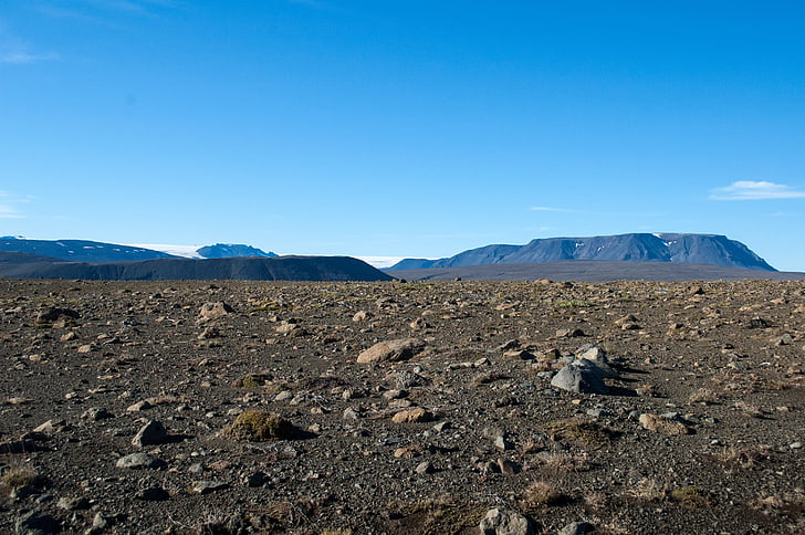 pedras, montanhas, céu azul, paisagem, Islândia, Horizon