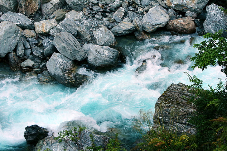 Vodopad, potoci, prirodni, vode, kamena, Novi Zeland, rock - objekt