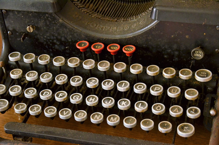 kirjoituskone, näppäimistö, avain, Antique