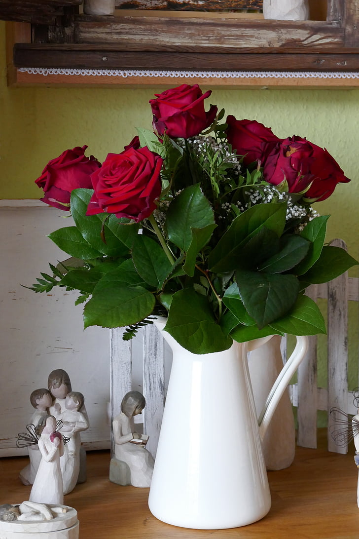 τριαντάφυλλο, μπουκέτο, λουλούδια, μπουκέτο με τριαντάφυλλα, διακόσμηση, παλιάς χρονολογίας, κόκκινο