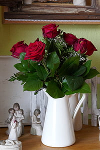 steg, buket, blomster, buket roser, dekoration, vintage, rød