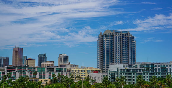 Tampa, Florida, siluets, centrs, debesskrāpju, arhitektūra, ceļojumi