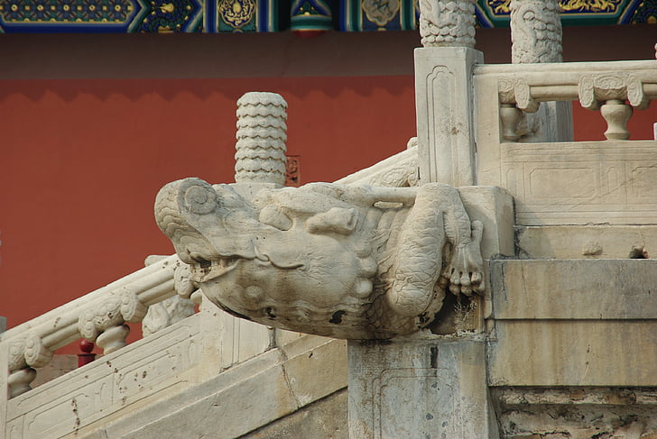 Kina, Pekin, Beijing, forbudte by, gelænder, skulptur, marmor