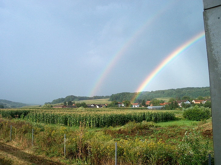 arco iris, naturaleza, cielo, agricultura, Escena rural, granja