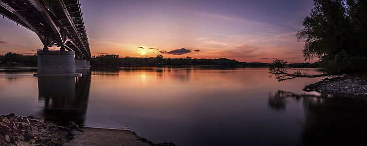 backlit, bridge, dawn, dusk, evening, lake, landscape