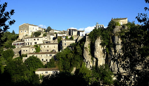 Ardèche, stenar, turist, gamla hus, landskap, franska byn