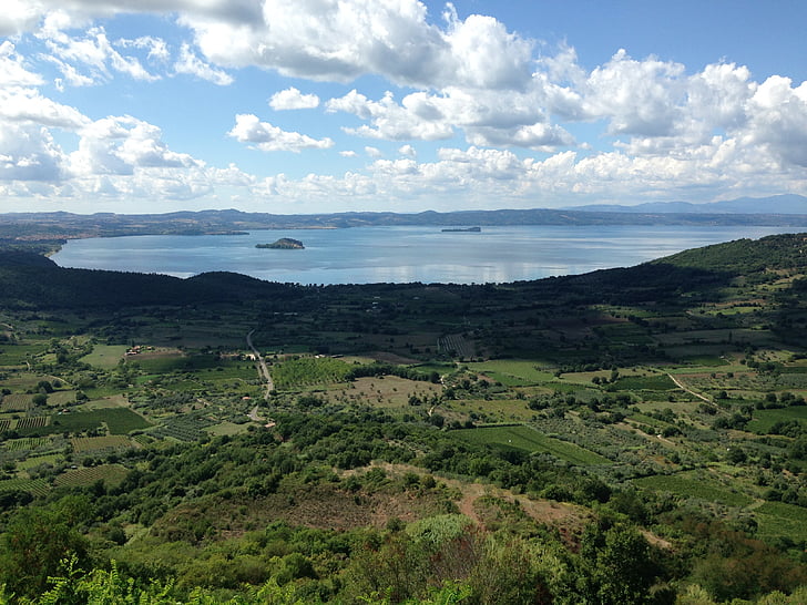 Italija, ežeras, Lago di bolsena, Montefiascone, Rodyti, debesys, neveikiančių vulkanas