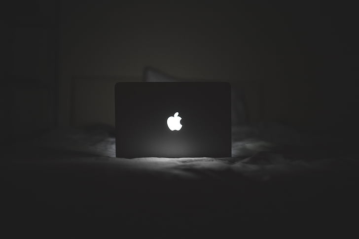 MacBook, Poma, llum, portàtil, ordinador, nit, llit