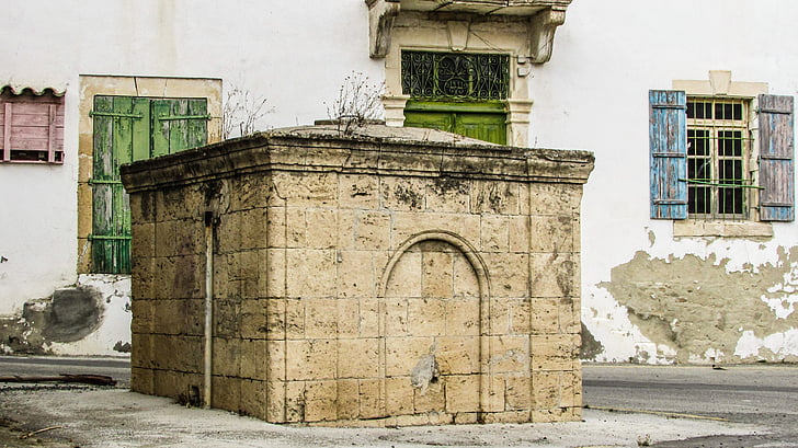 Кипър, athienou, Басейнова вода, резервоар, стар, построен от камък, Османската