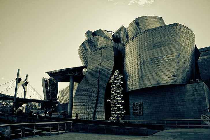Bilbao, Blanco y negro, Guggenheim, Muzeul, City, arhitectura, zgârie-nori
