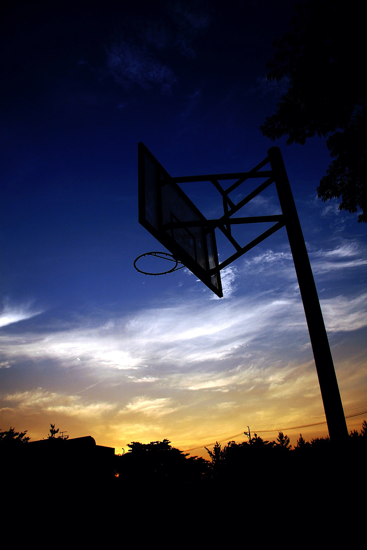 Ring basket, bola basket, di malam hari, matahari terbenam, Tabita, Kota, senja