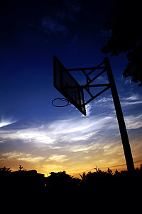 cercle de bàsquet, bàsquet, a la nit, posta de sol, Tabitha, ciutat, crepuscle