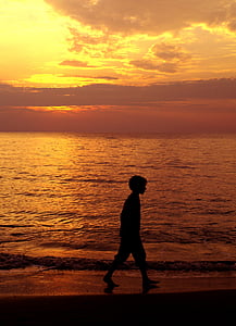 sunset, sea, beach, silhouette