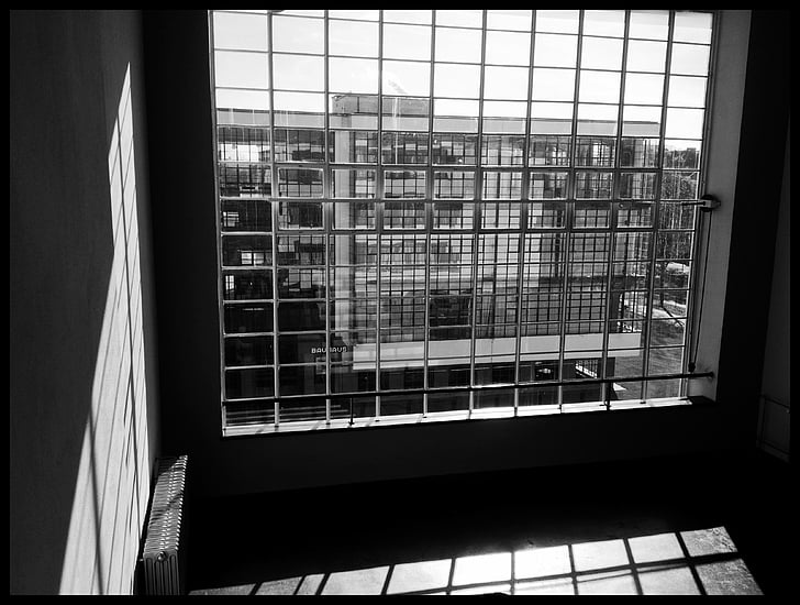 fenêtre de, chambre, Bauhaus, Dessau, Allemagne, architecture, Gropius