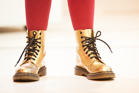 Sepatu bot, emas, kaki, mode, emas, kulit, gaya
