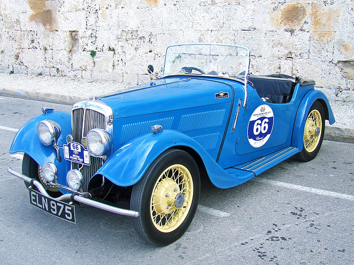 klassisk bil, blå vintage bil, gammal bil, gamla, Vintage, Classic, BSA