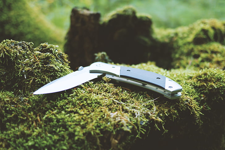 jackknife, knife, camping equipment, environment, grass, green, moss