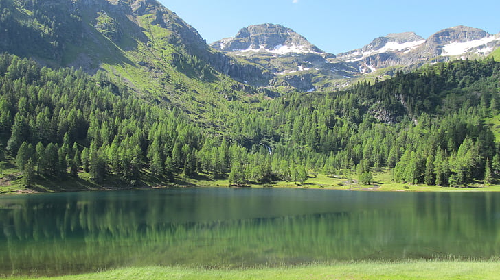 mountain, lake, water, sky, nature, scene, peaceful