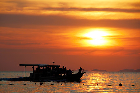 Sonnenuntergang, Schatten, Meer, Ozean, Thailand, Boot, Küste