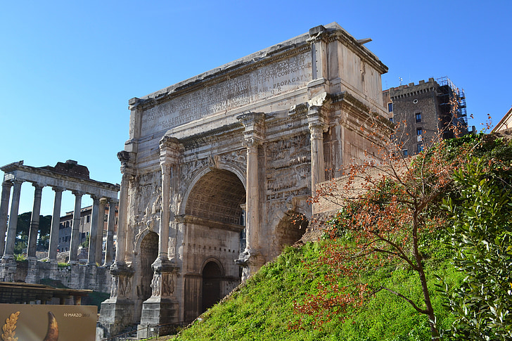roman forum, rome, columns, italy, arc, portico, triumphal arch