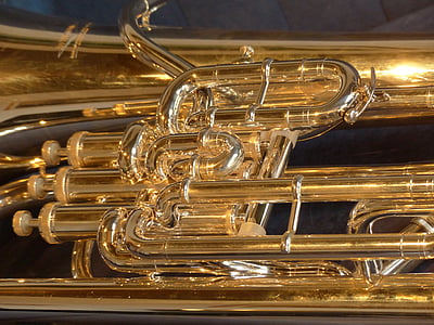 eufonium, instrumentet, ark, musikk, bugle, périnet ventiler, glans
