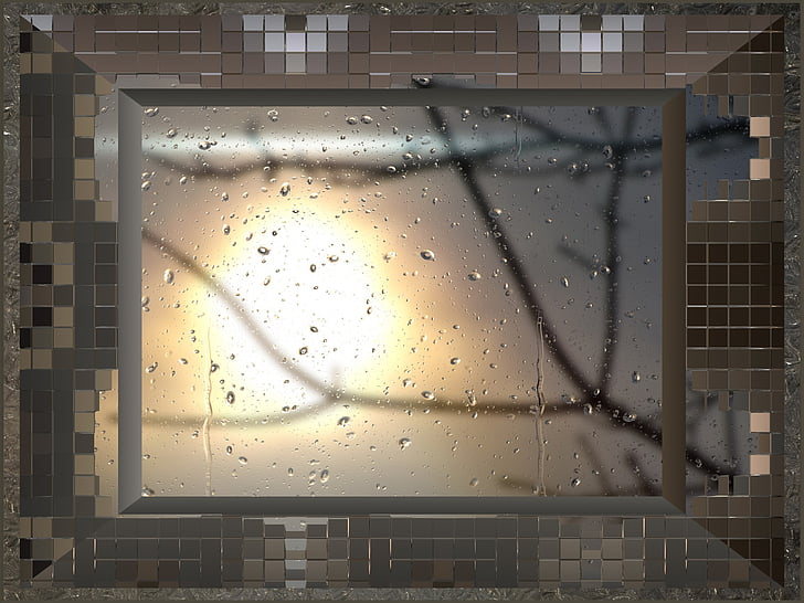 okno, dážď, mokré, kvapky dažďa, sklo, svetlo, Rám