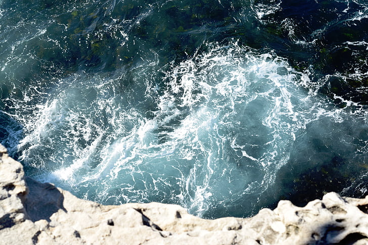 nature, water, crashing, waves, ocean, blue, sea