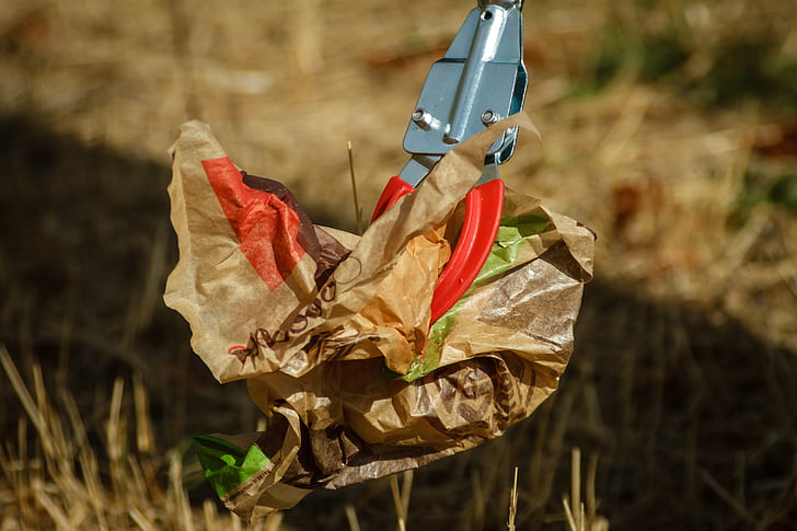 basura, recoger, disposición, pinzas, pinza, acceso, bolsa