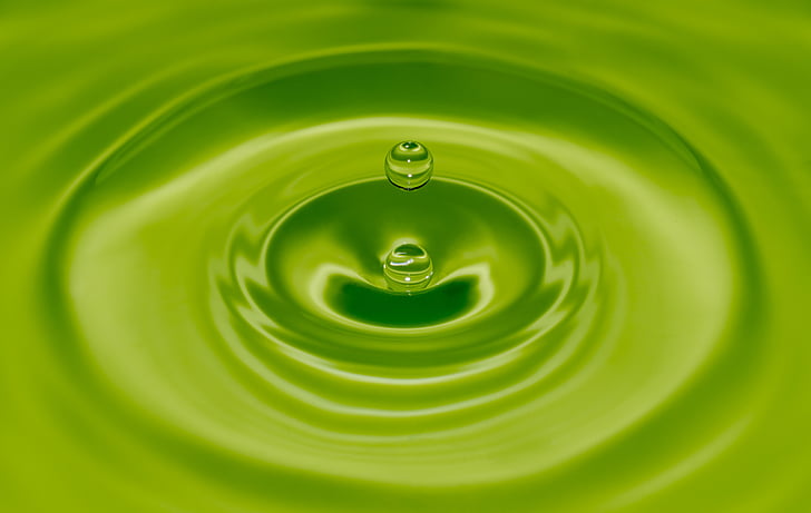 drop of water, green, ripple, water, drop, nature, liquid
