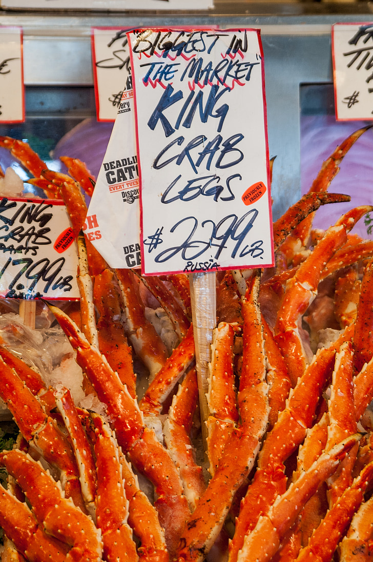 krabų kojos, karalius krabas, žuvų turgus, ūkininkų rinkoje, karalius, krabas, jūros gėrybės