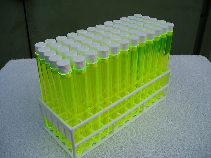 laboratório, néon, amarelo, tubos de ensaio, química, laboratório, veneno
