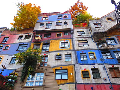 cidade, edifício, cores, Viena, Windows, azul, Branco