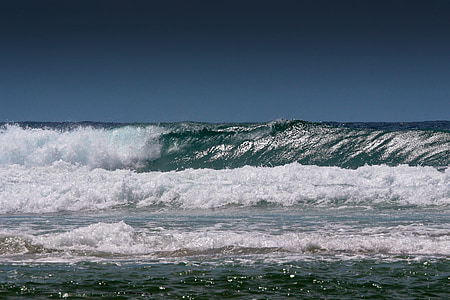 bølger, tidevand, ocea, havet, vand, grå, blå