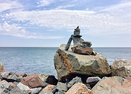 gestapelt, Steinen, Rock, Gleichgewicht, Natur, Ufer