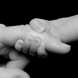 nouveau-né, mains, Holding, bébé, doigt, tendresse, Maintenez