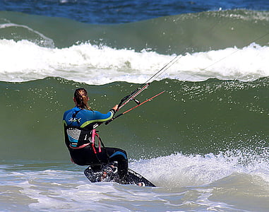 woman, kiting, wave, ocean, sea, beach, water sports