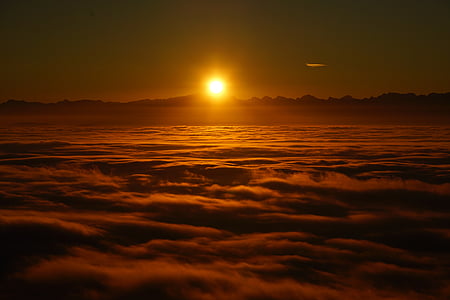 sunrise, selva marine, clouds, sea of fog, fog lights, nebula glow, cloud cover