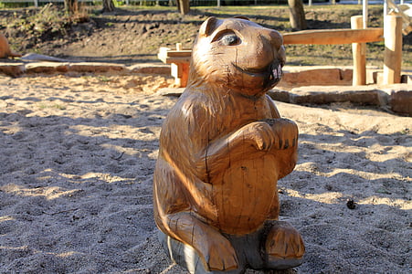 beaver, figure, wood, carved, nager, rodent, animal
