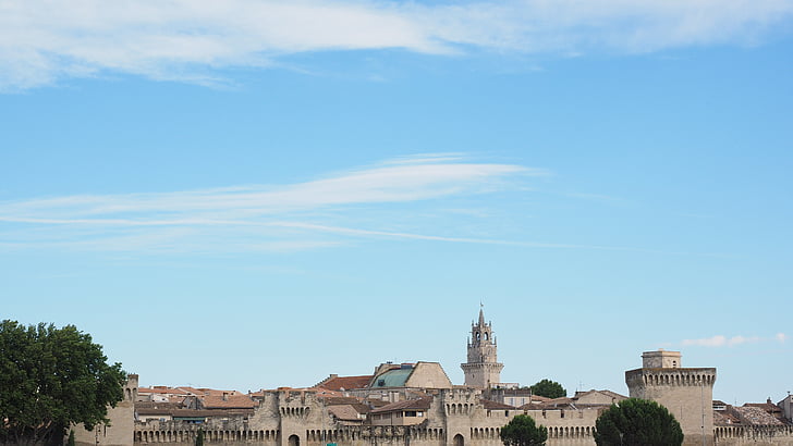 Avignon, Miasto, widok na miasto, Mur miejski, Rzeka, Rodan, Wieża